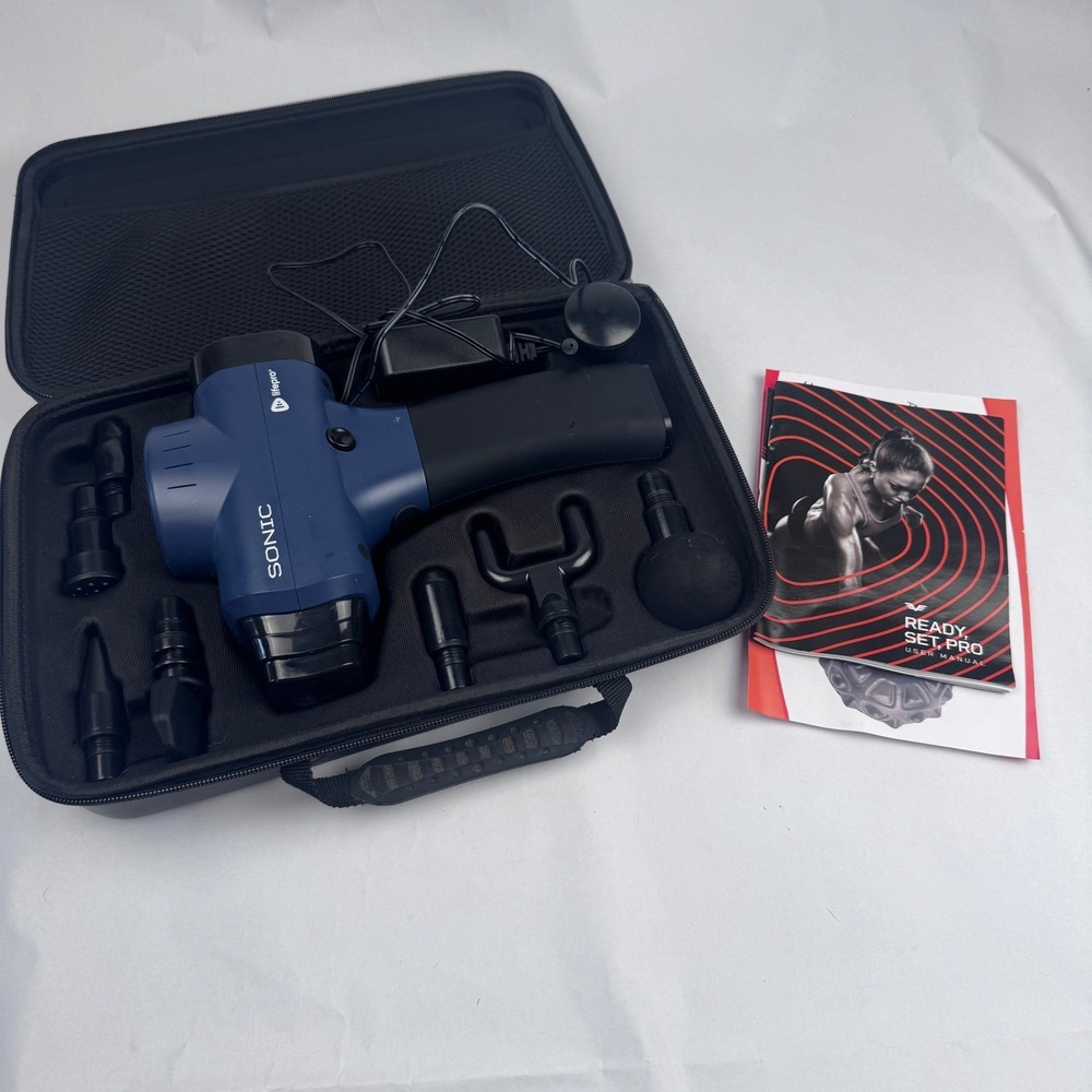 Lifepro Sonic Handheld Percussion Massage Gun with Case and Attachments WORKS
